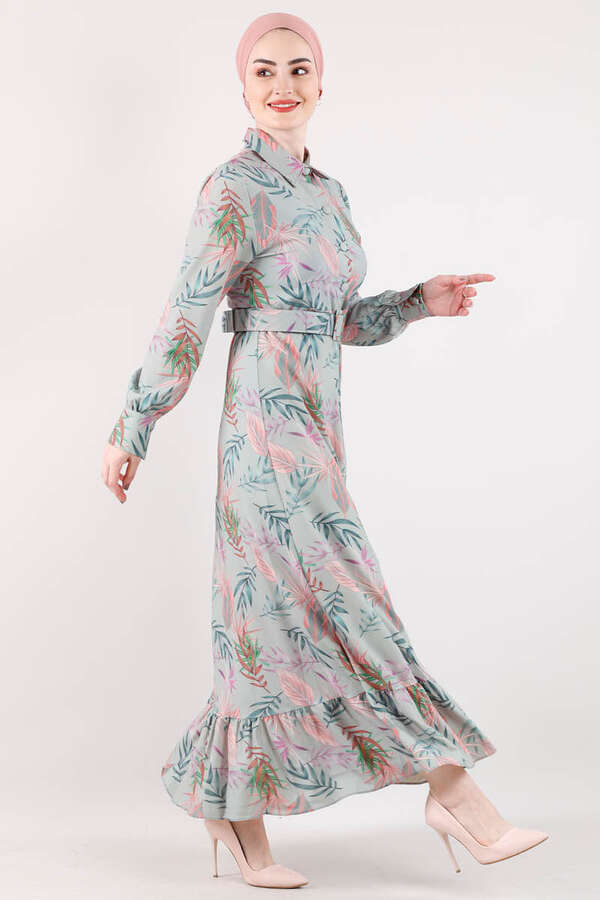 Desenli Elbise Mint - 1
