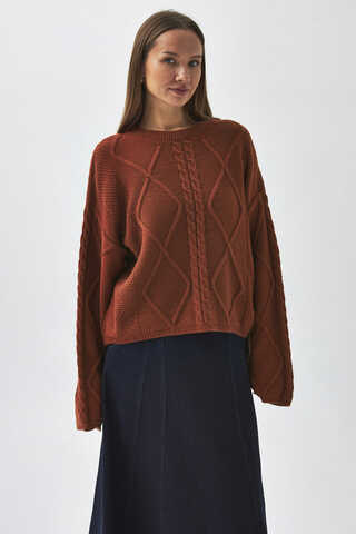 Diamond Knit Sweater Brick - 4