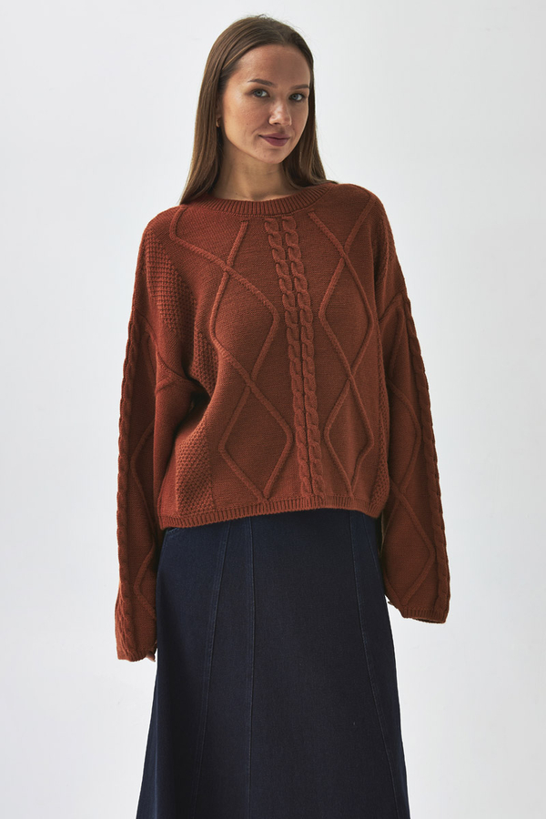 Diamond Knit Sweater Brick - 4