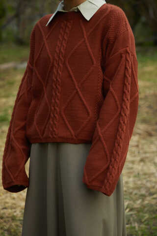 Diamond Knit Sweater Brick - 1
