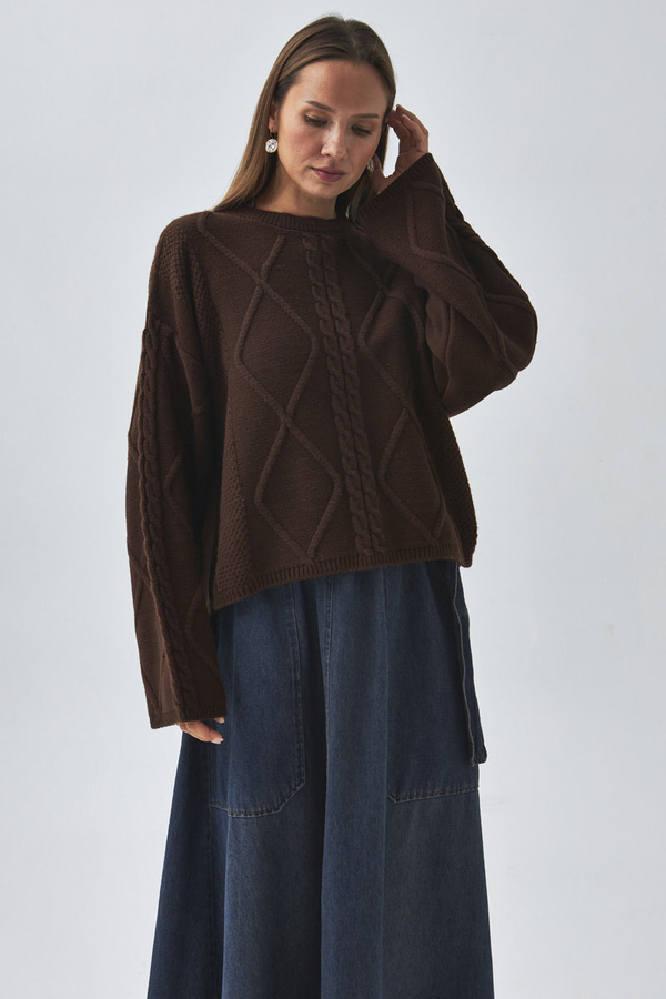 Diamond Knit Sweater Brown - 4