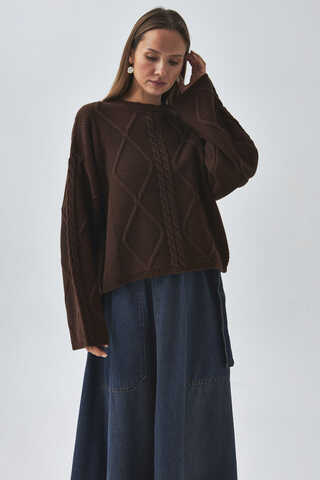 Diamond Knit Sweater Brown - 4