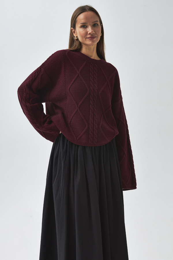 Diamond Knit Sweater Burgundy - 5