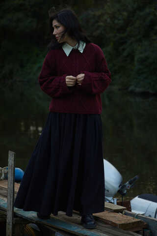 Diamond Knit Sweater Burgundy - 1