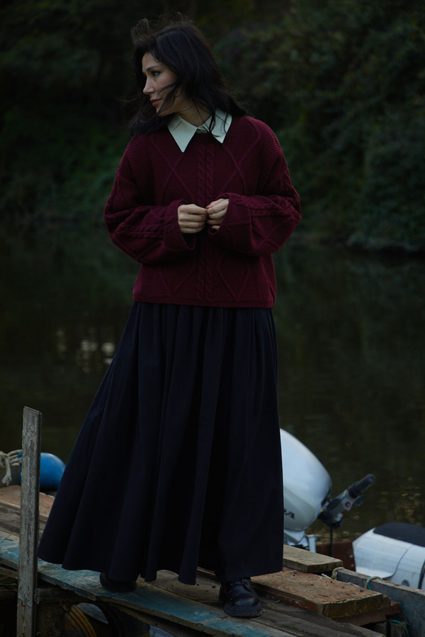 Diamond Knit Sweater Burgundy - 1