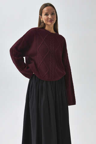 Diamond Knit Sweater Burgundy - 5