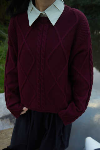 Diamond Knit Sweater Burgundy - 2