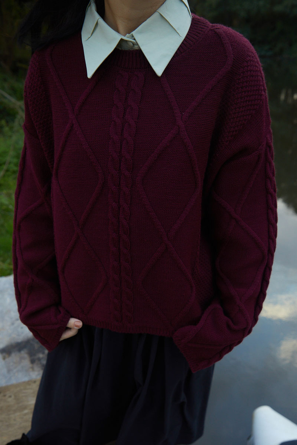 Diamond Knit Sweater Burgundy (1)