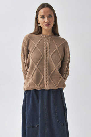 Diamond Knit Sweater Camel - 3