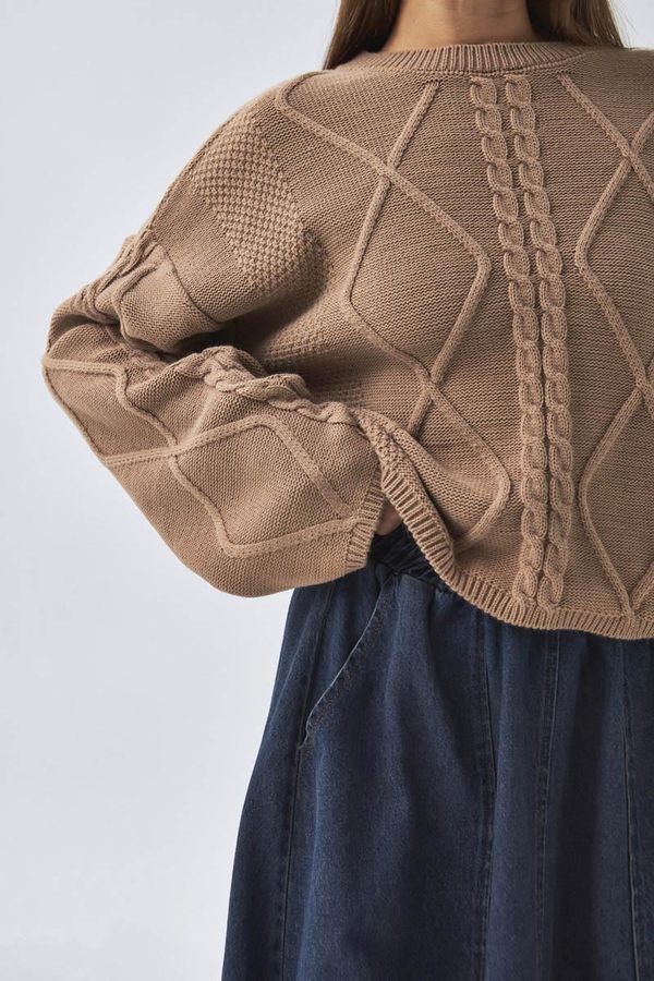 Diamond Knit Sweater Camel - 4