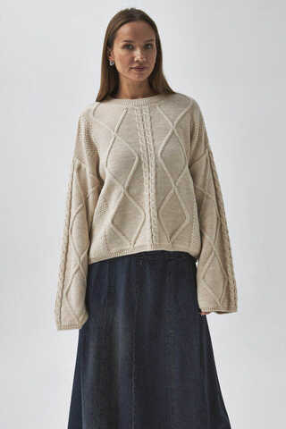Diamond Knit Sweater Cream - 3