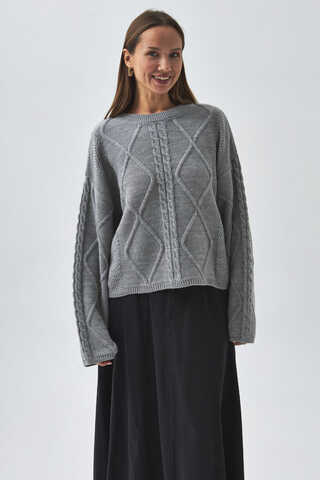 Diamond Knit Sweater Grey - 1