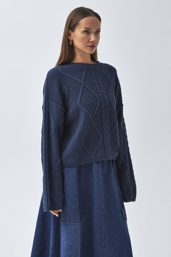 Diamond Knit Sweater Indigo - 5