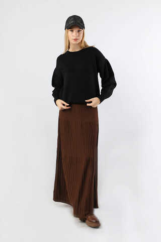 Dik Pileli Triko Etek Kahve - 1