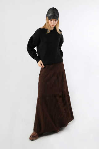 Dik Pileli Triko Etek Kahve - 2