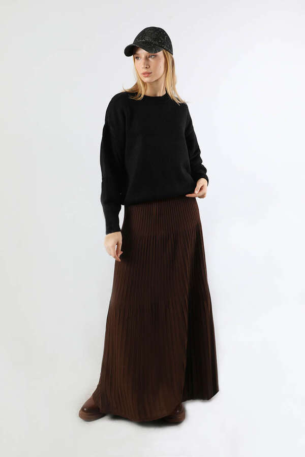 Dik Pileli Triko Etek Kahve - 3