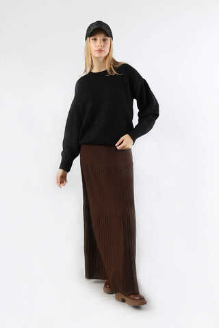 Dik Pileli Triko Etek Kahve - 4