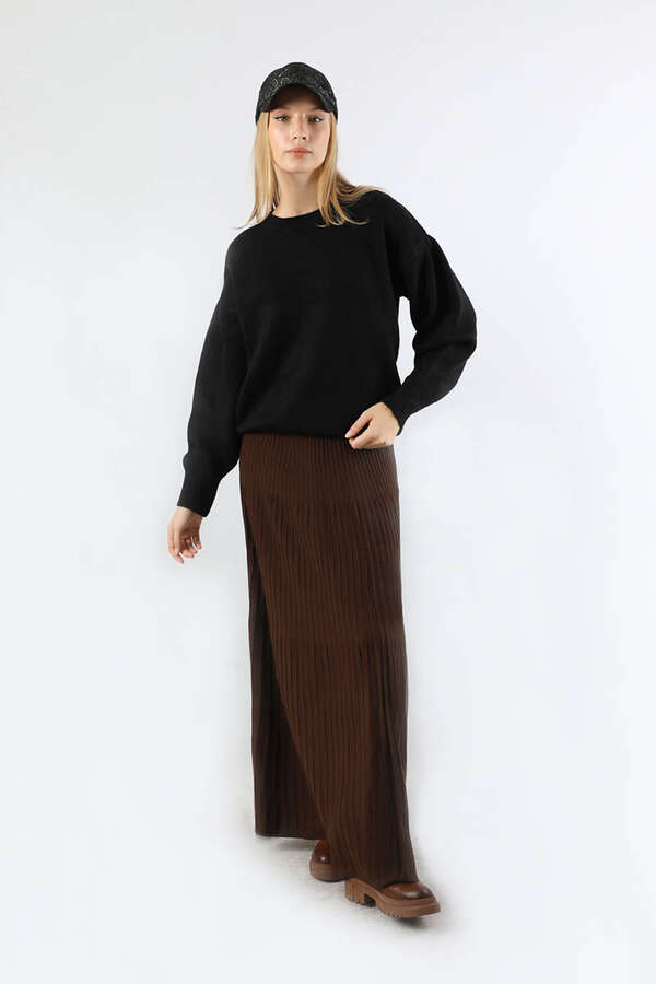 Dik Pileli Triko Etek Kahve - 4