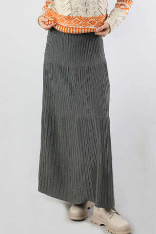 Dik Pileli Triko Etek Koyu Gri - 2