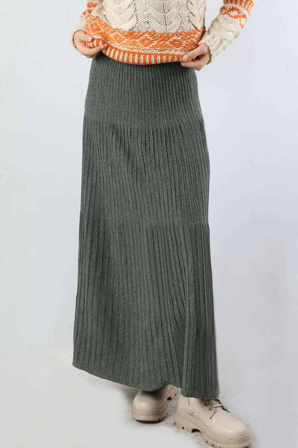 Dik Pileli Triko Etek Koyu Gri - 2