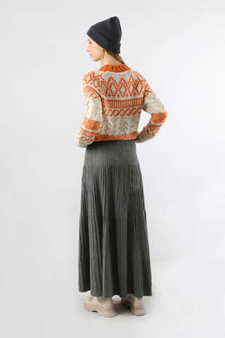 Dik Pileli Triko Etek Koyu Gri - 4