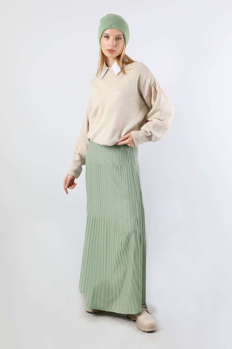 Dik Pileli Triko Etek Mint