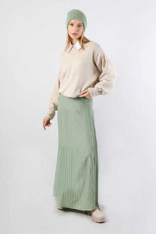 Dik Pileli Triko Etek Mint - 1