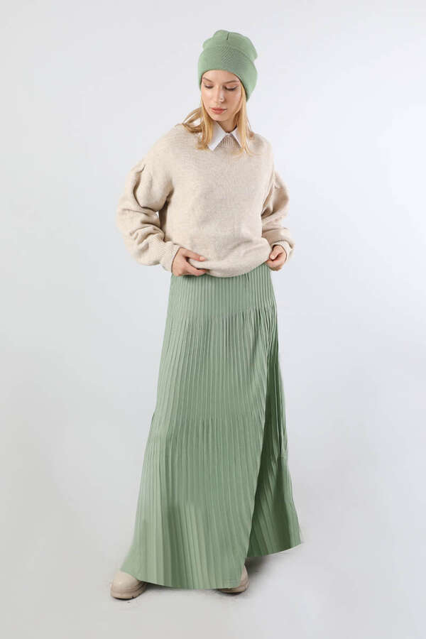 Dik Pileli Triko Etek Mint - 3