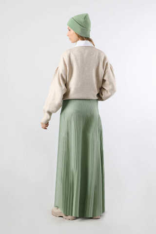 Dik Pileli Triko Etek Mint - 4