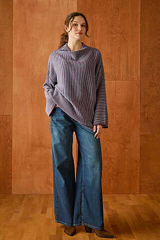Dik Yaka Dokulu Oversize Triko Bordo - 1