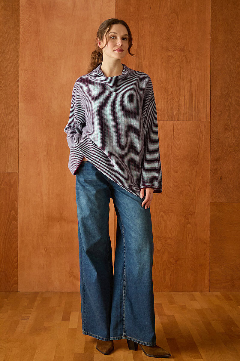Dik Yaka Dokulu Oversize Triko Bordo
