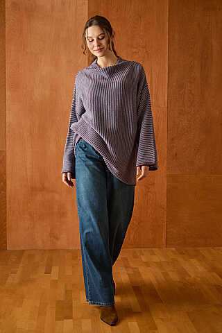 Dik Yaka Dokulu Oversize Triko Bordo - 2