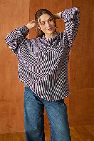 Dik Yaka Dokulu Oversize Triko Bordo - 5