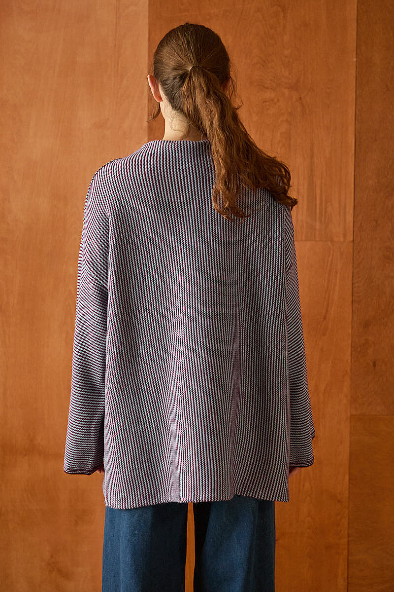 Dik Yaka Dokulu Oversize Triko Bordo - 6