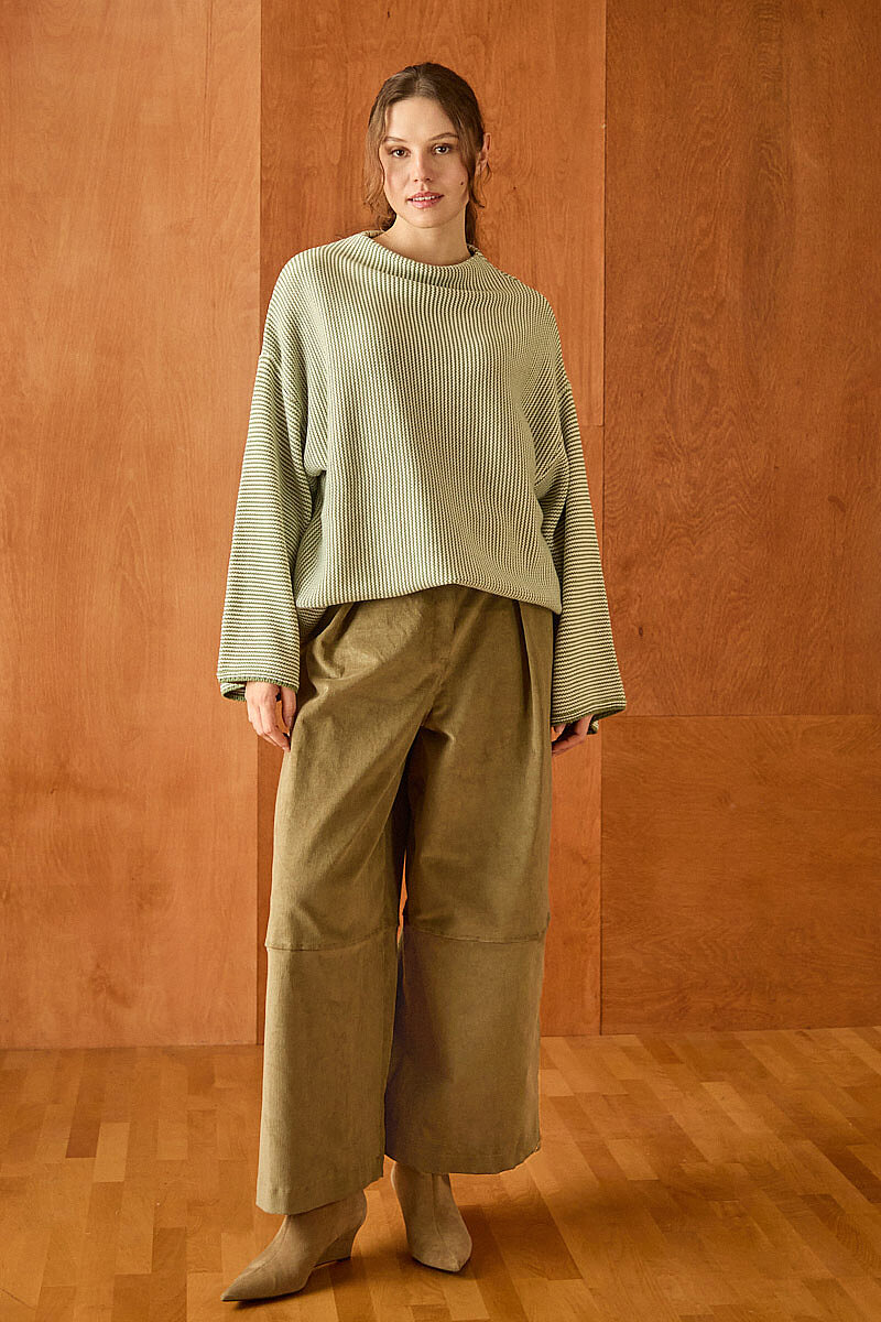 Dik Yaka Dokulu Oversize Triko Çağla Yeşili - 5