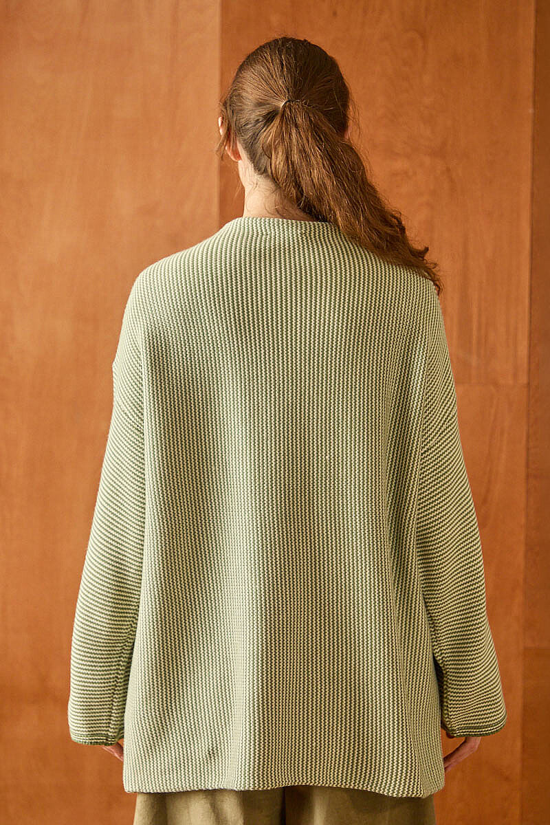 Dik Yaka Dokulu Oversize Triko Çağla Yeşili - 6