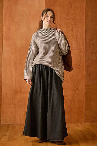 Dik Yaka Dokulu Oversize Triko Kahverengi - 2