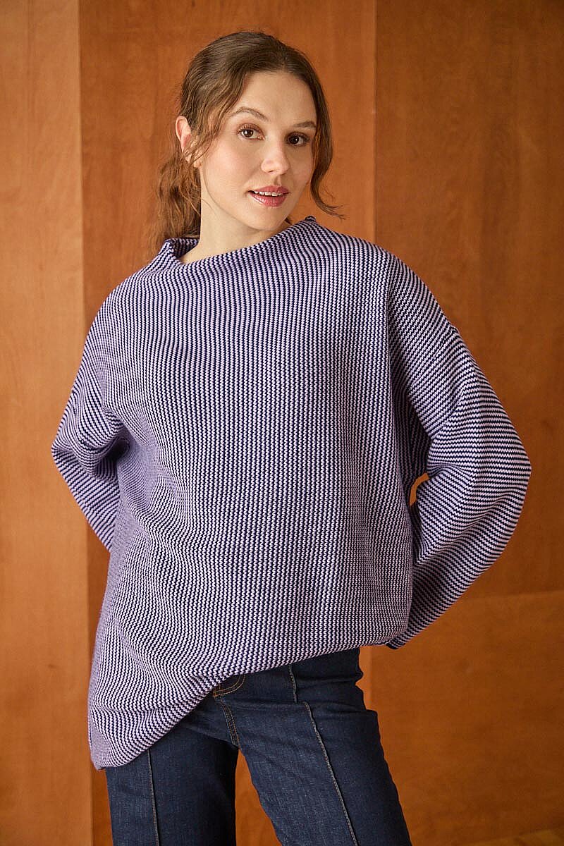 Dik Yaka Dokulu Oversize Triko Lacivert - 3