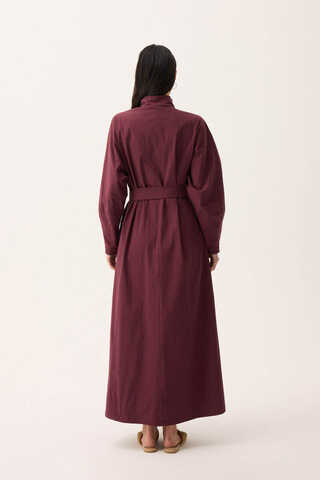 Dik Yaka Düğmeli Elbise Bordo - 17