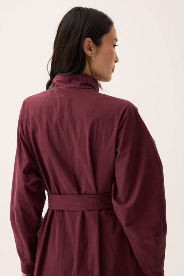 Dik Yaka Düğmeli Elbise Bordo - 16