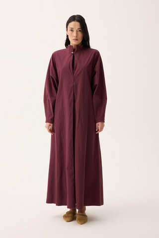 Dik Yaka Düğmeli Elbise Bordo - 3