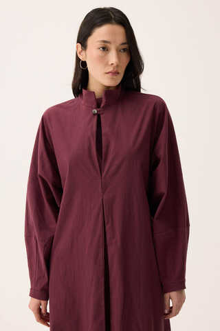 Dik Yaka Düğmeli Elbise Bordo - 4