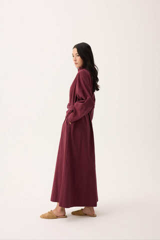 Dik Yaka Düğmeli Elbise Bordo - 11