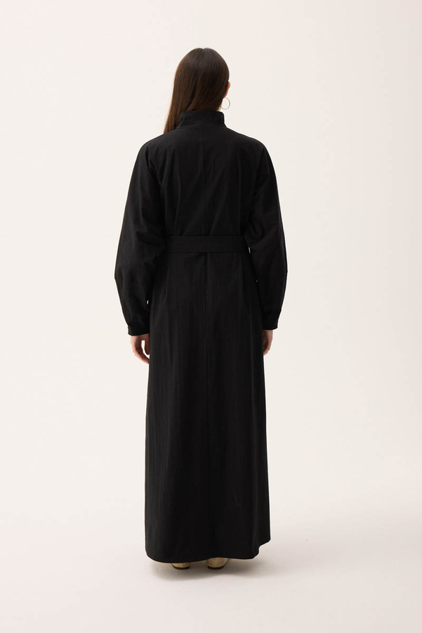 Dik Yaka Düğmeli Elbise Siyah - 13