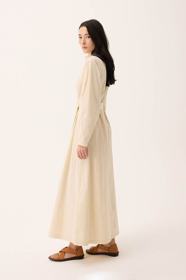 Dik Yaka Düğmeli Elbise Taş - 5