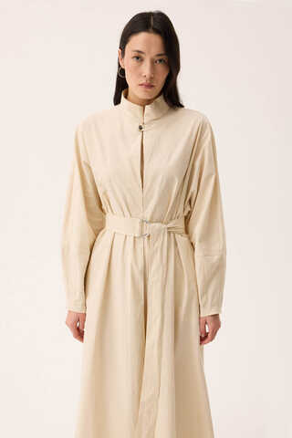 Dik Yaka Düğmeli Elbise Taş - 1