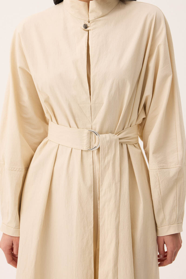 Dik Yaka Düğmeli Elbise Taş - 2