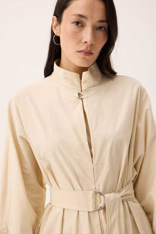 Dik Yaka Düğmeli Elbise Taş - 3