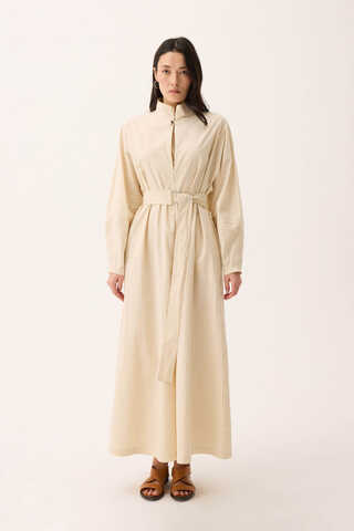 Dik Yaka Düğmeli Elbise Taş - 9