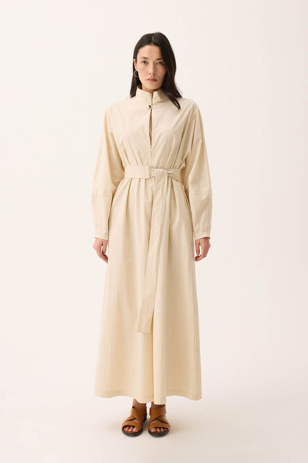 Dik Yaka Düğmeli Elbise Taş - 9